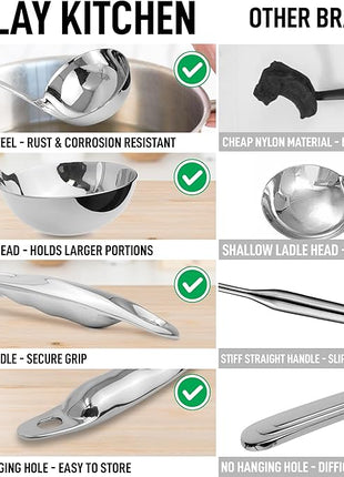 Zulay Kitchen Stainless Steel Soup Ladle - 13” Large Ladle for Soups, Stews & Sauces - Durable, Heat-Resistant, Rust-Proof & Dishwasher Safe Kitchen Utensil with Ergonomic Handle