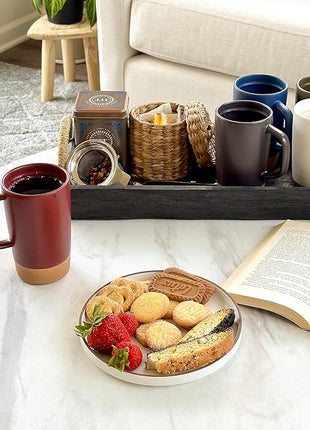 Mora Ceramics Large Tea Mug with Loose Leaf Infuser and Ceramic Lid, 18 oz, Portable, Microwave and Dishwasher Safe, Tall Coffee Cup - Rustic Matte Ceramic Glaze, Modern Herbal Tea Strainer, Merlot