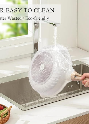 Vinchef Nonstick Deep Frying Pan, Saute Pan with Lid, 11"/5Qt, German 3C+ Ceramic Coating, Induction Compatible, White Color, Cookware for Kitchen