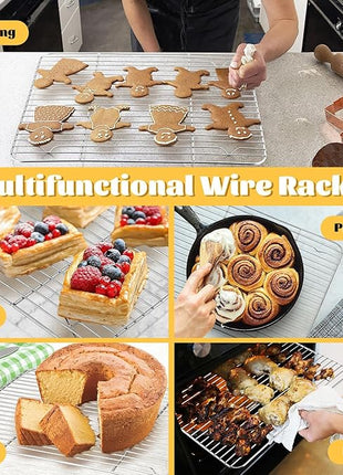 P&P CHEF Cooling Baking Rack Pack of 2, Stainless Steel Cooling Racks for Cooking Baking Roasting Grilling Drying, Dense Wires & Smooth Edge, Easy to clean, Silver, 15.3" x 11.25"