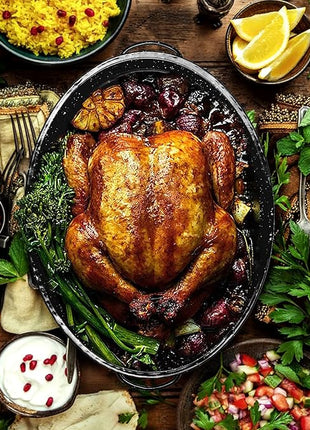 JY COOKMENT 19" Enameled Oval Roasting Pan with Domed Lid - Great for Roasting Turkey, Chicken, Lamb, Vegetables - Dishwasher Safe, Fits 20lb Turkey