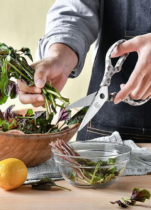 Linoroso Kitchen Scissors Heavy Duty Kitchen Shears with Magnetic Holder Made with Japanese Steel 4034, Multipurpose Ultra Sharp Cooking Scissors for Meat/Vegetables/BBQ/Herbs/Pizza (Graphic,Cow)