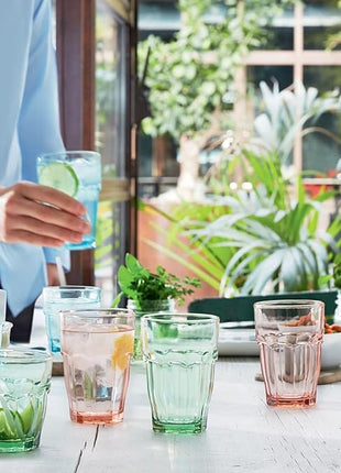 Bormioli Rocco Rock Bar 12.5 oz. Long Drink Stackable Tempered Beverage Glasses for Cold Drinks, Water, and Cocktails, Set of 6, Mint Green