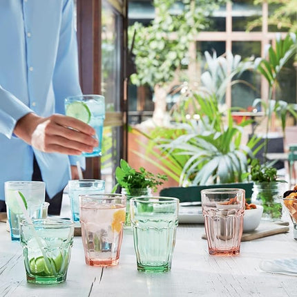 Bormioli Rocco Rock Bar 12.5 oz. Long Drink Stackable Tempered Beverage Glasses for Cold Drinks, Water, and Cocktails, Set of 6, Mint Green