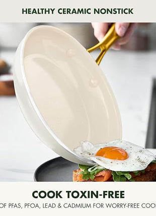 GreenPan Swift 10" Ceramic Nonstick Frying Pan Skillet, PFAS & PFOA-Free Healthy Cooking, Gold Stainless Steel Handle, Versatile Cooking Essentials, Dishwasher & Oven Safe, Cream