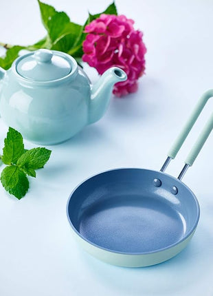 GreenPan Mini Healthy Ceramic Nonstick, 5" Round Egg Pan, PFAS-Free, Dishwasher Safe, Stay Cool Handle, Mint Green