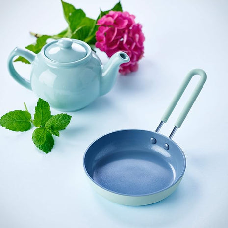 GreenPan Mini Healthy Ceramic Nonstick, 5" Round Egg Pan, PFAS-Free, Dishwasher Safe, Stay Cool Handle, Mint Green