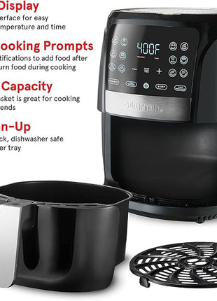 Gourmia Air Fryer Oven Digital Display 5 Quart Large AirFryer Cooker 12 Touch Cooking Presets, XL Air Fryer Basket 1500w Power Multifunction Stainless Steel FRY FORCE 360° (5 QT)