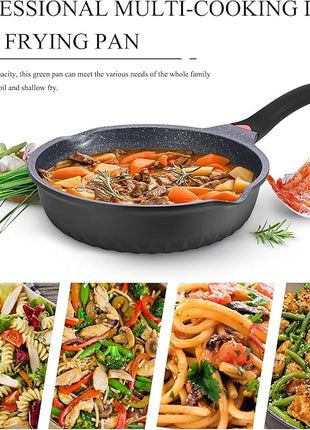 Vinchef New Handle Update 11In/5Qt Aluminum Nonstick Deep Frying Pan with Lid and Heat Indicator, Anti Scratch and Anti Stain Deep Saute Pan, Induction Compatible