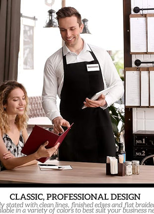 GREEN LIFESTYLE 12 Pack Chef Apron with Pockets – Grilling Aprons for Men, Waterproof Cooking Apron for BBQ, Work or Restaurant Use, Kitchen Aprons for Women with Pockets – White