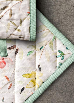 Maison d' Hermine Pot Holders Set 100% Cotton Heat Resistant Potholders 8" x 8" Hot Pads with Loop BBQ, Cooking, Baking, Grilling, Kitchen, Handling Hot Pans Spring/Summer (Pack of 2, Colmar)