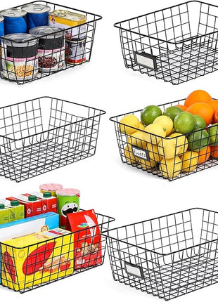 6 Pack Wire Baskets for Pantry Organization and Storage, Kitchen Organizer, 2 XXLarge & 2 XLarge & 2 Large
