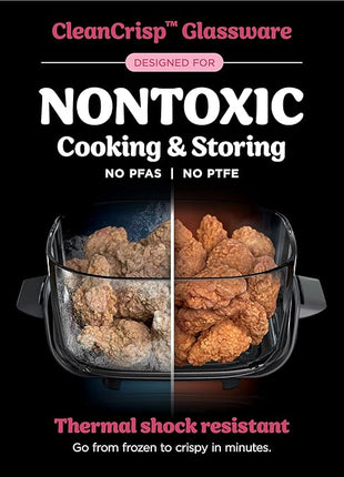 Ninja | Air Fryer | Crispi 4-in-1 Portable Cooking System | 4QT & 6 Cup Glass Containers, Crisper Plates & Storage Lids Included | Microwave, Freezer & Dishwasher Safe | Cherry Crush | FN101DR