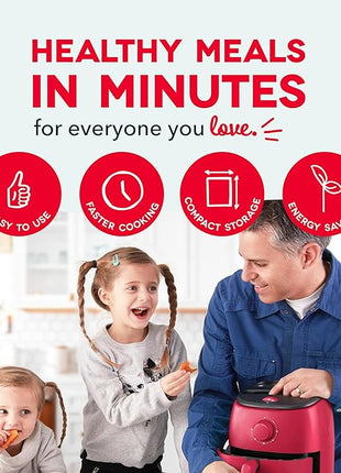 DASH Tasti-Crisp™ Electric Air Fryer Oven, 2.6 Qt., Red – Compact Air Fryer for Healthier Food in Minutes, Ideal for Small Spaces - Auto Shut Off, Analog, 1000-Watt