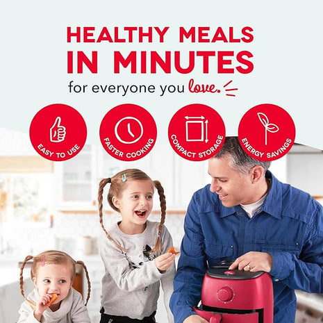DASH Tasti-Crisp™ Electric Air Fryer Oven, 2.6 Qt., Red – Compact Air Fryer for Healthier Food in Minutes, Ideal for Small Spaces - Auto Shut Off, Analog, 1000-Watt