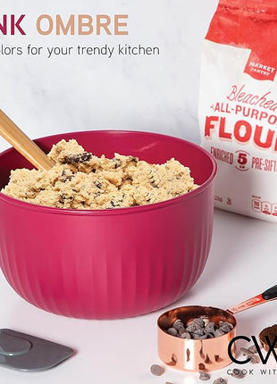 COOK WITH COLOR Prep Bowls with Lids- Wide and Deep Nesting Plastic Small Mixing Bowl Set with Lids, 8 Piece Set - Deep Bowls, Rose