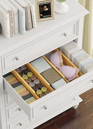 BAMEOS 4" High Drawer Dividers Bamboo Separators Organization Expandable Organizers for Kitchen Bedroom Bathroom Dresser Office 4-pack