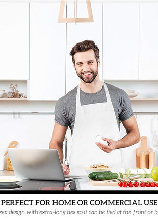 GREEN LIFESTYLE 120 Pack Chef Apron with Pockets – Grilling Aprons for Men, Waterproof Cooking Apron for BBQ, Work or Restaurant Use, Kitchen Aprons for Women with Pockets – White