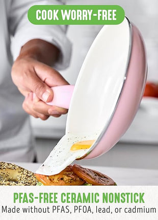 GreenLife Soft Grip Healthy Ceramic Nonstick, 12" Frying Pan Skillet with Lid, PFAS-Free, Dishwasher Safe, Pink