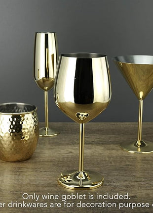 PG Set of 4 Stainless Steel Wine Glass - 18.5oz Gold Wine Glasses - Unbreakable Wine Glasses - Stem Metal Wine Goblets