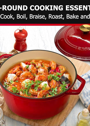 MUELLER HOME 4.5 QT Enameled Cast Iron Dutch Oven, Heavy-Duty Casserole Dish and Braiser Pan with Lid and Stainless Knob, Oven-Safe up to 500° F & Across All Cooktops, Red