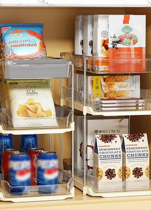 Delamu 2 Pack 3-Tier Bathroom Under Sink Organizers and Storage, Multi-Purpose Stackable Pantry Organization and Storage, Pull Out Clear Kitchen Bathroom Cabinet Organizer with Movable Dividers, Beige