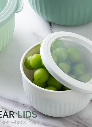 COOK WITH COLOR Prep Bowls with Lids- Wide and Deep Nesting Plastic Small Mixing Bowl Set with Lids, 12 Piece Set - Deep Bowls, Sage