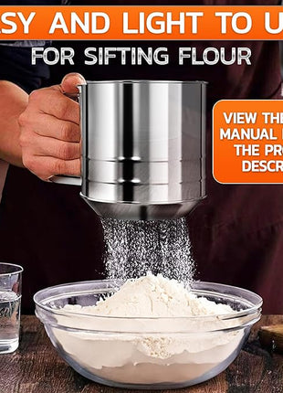 5 Cup Flour Sifter for Baking – Large Capacity Flour Sifter Stainless Steel with Double Mesh, Easy One-Hand Use & Dishwasher Safe – Baking Tools for Sifting Powdered Sugar, Cocoa & Christmas Cookies