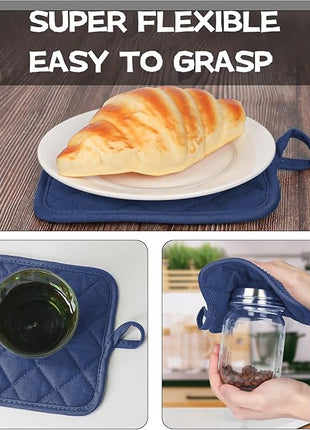 Oven Mitts and Pot Holders Set, Pack of 4, Heat Resistant Silicone Kitchen Mini Oven Mittens for 500 Degrees, Mini Oven Gloves and Hot Pads for Baking Grilling Barbecue Microwave Machine Washable