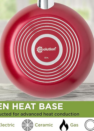 Ecolution Easy Clean Ceramic Nonstick Cookware Set, Dishwasher Safe Kitchen Pots and Pans Set, Comfort Grip Handle, Even Heating, Ultimate Food Release, 26-Piece, Red