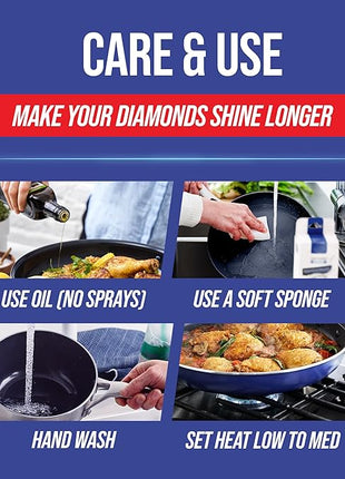 Blue Diamond Frying Pan 8” Skillet, Diamond Infused Healthy Ceramic Nonstick, PFAS and PFOA-Free, Dishwasher and Oven Safe, Even Heating, Metal Utensil Safe, Warp Control Base, Blue (Pack of 4)