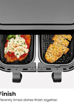 Chefman 6 Quart Dual Basket Air Fryer - Digital Touchscreen, Smart Sync Finish, Hi-Fry, Auto Shutoff, 2 Independent 3QT Nonstick Dishwasher-Safe Frying Baskets - Digital Double Air Fryer - Black