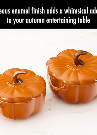 STAUB Ceramic 0.75-qt Petite Pumpkin, Oven & Stove Safe up to 572°F, Pumpkin Dish, Baking Candy Burnt Orange