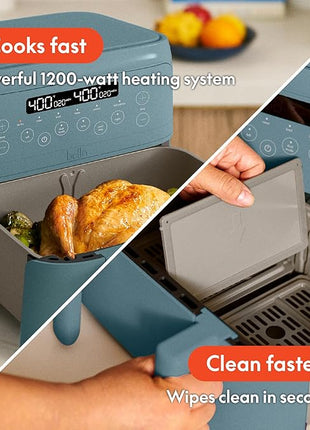 bella 4 Qt TriZone Air Fryer, EverGood™ Ceramic Nonstick Coating, Dual Basket Design w Removable Divider, Digital Touchscreen Control w 6 Preset Cooking Options, 1200 Watt, 3lb Capacity, Surf