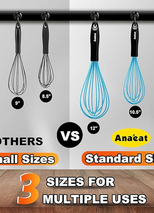 Anaeat Silicone Balloon Whisk, Perfect for Non-Stick Cookware, Milk and Egg Beater Blender, Heat Resistant Kitchen Whisks for Whisking, Cooking, Baking, Beating, Frothing & Stirring (Blue)