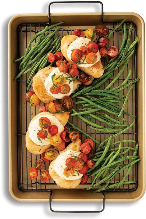 Nordic Ware High-Sided Half Sheet Oven Crisping Baking Tray with Rack, Natural Nonstick Aluminum For Air Frying, Crisping, Broiling, Baking; Cooking Surface 17.9 x 12.9 x 2 inches