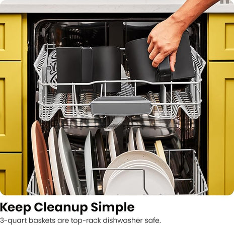 Chefman 6 Quart Dual Basket Air Fryer - Digital Touchscreen, Smart Sync Finish, Hi-Fry, Auto Shutoff, 2 Independent 3QT Nonstick Dishwasher-Safe Frying Baskets - Digital Double Air Fryer - Black