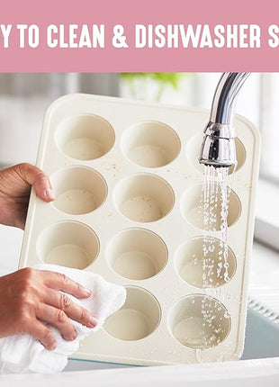 GreenLife 12-Cup Muffin Pan, PFAS-Free Healthy Nonstick Baking Tray, 11.4" x 1.9" x 15.9", Durable Ceramic Bakeware, Cupcakes, Egg Bites, Tarts, Brownies, Pink