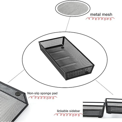 ihomecooker Mesh Tray Silverware Drawer Organizer, Utensil Cutlery Tray Office Supplies with Interlocking Arm Drawer Dividers Organizer for Flatware, Knives,Home,Office, School,Bedroom 12X6'' Black