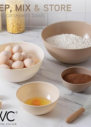 COOK WITH COLOR Mixing Bowls with TPR Lids - 12 Piece Plastic Nesting Bowls Set includes 6 Prep Bowls and 6 Lids, Microwave Safe (Brown)