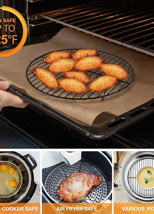 P&P CHEF Round Cooling Rack Set, Round Wire Racks for Cooking Baking, Fit Air Fryer & Oven, Stainless Steel Core with Nonstick Coatings, Black, 2 PCS - 10.5 Inch