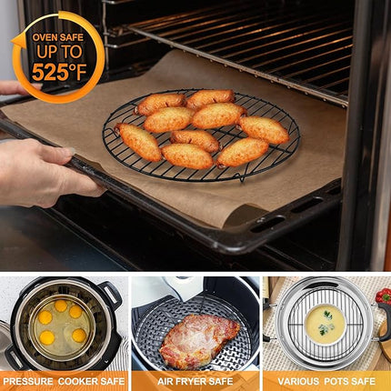 P&P CHEF Round Cooling Rack Set, Round Wire Racks for Cooking Baking, Fit Air Fryer & Oven, Stainless Steel Core with Nonstick Coatings, Black, 2 PCS - 10.5 Inch