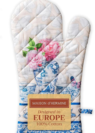 Maison d' Hermine Oven Gloves 100% Cotton Oven Mitt 7" x 13" with Loop Heat Resistant, BBQ, Cooking Gloves, Baking, Grilling, Kitchen, Handling Hot Pans Spring/Summer (Pack of 1, Canton)