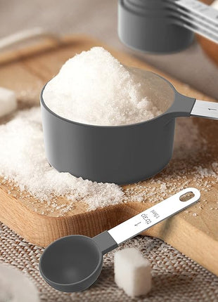 TILUCK Measuring Cups & Spoons Set, Stackable Cups and Spoons, Nesting Measure Cups with Stainless Steel Handle, Kitchen Gadgets for Cooking & Baking (Gray)