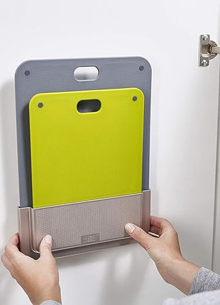 Joseph Joseph DoorStore Chop Cutting Board Set with Storage Case 3M Adhesive Wall and Cabinet Door Mount, 2-Piece, Multicolored