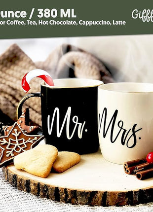 Triple Gifffted Mr and Mrs Coffee Mugs Couples Gifts Ideas for Christmas Wedding Anniversary Engagement Valentines,his Hers Present Husband Wife Him Her Men Women Bride Groom Newlyweds, Ceramic 380ml
