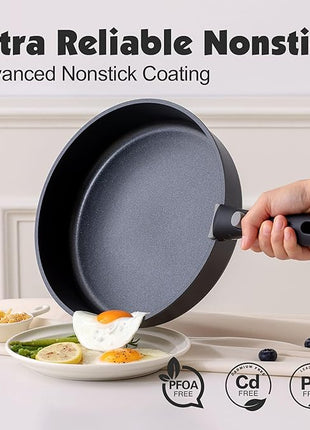 SENSARTE 17 Piece Pots and Pans Set, Nonstick Detachable Handle Cookware Set, Induction Kitchen Cookware Set with Removable Handle, Healthy Non Stick for RV, Dishwasher ＆ Oven Safe, PFOA Free (Black)