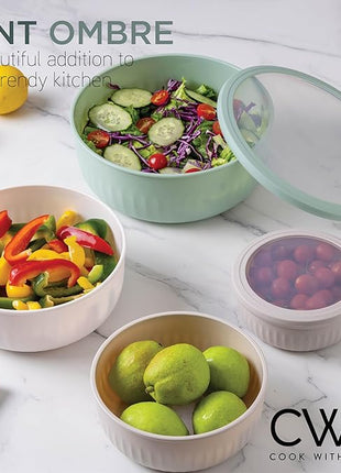 COOK WITH COLOR Prep Bowls with Lids- Wide and Deep Nesting Plastic Small Mixing Bowl Set with Lids, 12 Piece Set - Wide Bowls, Mint