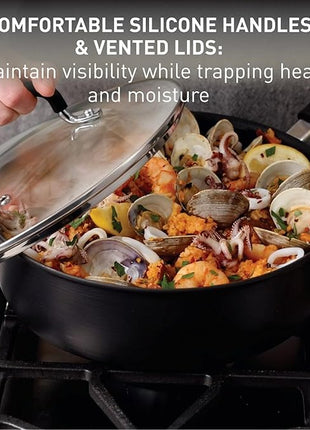 T-Fal Ultimate Hard Anodized Nonstick Fry Pan With Lid 12 Inch, Oven Broiler Safe 400F, Lid Safe 350F, Cookware, Pots and Pans, Kitchen Frying Pans, Skillets, Home, Dishwasher Safe, Black