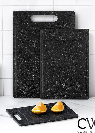 COOK WITH COLOR Non-Slip Cutting Board Set – Kitchen Essentials with Easy Grip Handle for Meat, Veggies, and Fruits, 3 Cutting Boards, Speckled Black